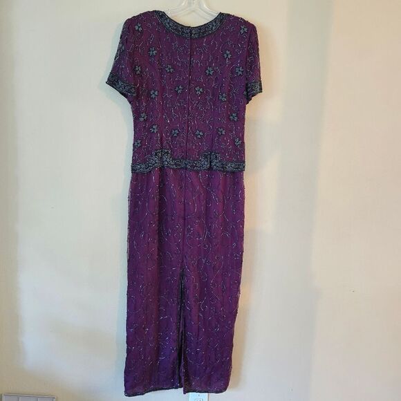 Stenay Womens Vintage Size 16 Evening Gown Beaded 100% Silk Violet Glam MOB - Picture 6 of 13